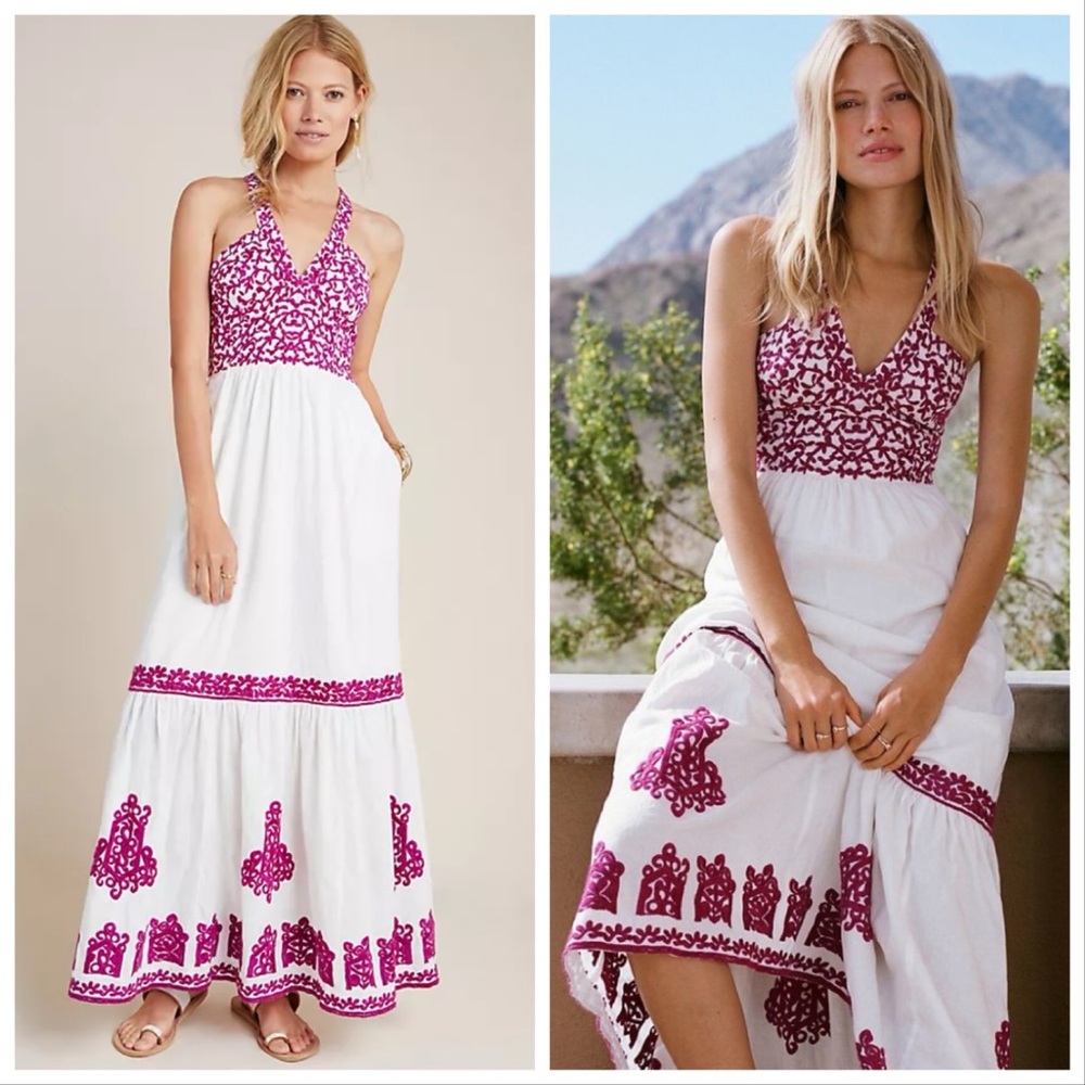 Anthropologie Manuela Embroidered Maxi Dress